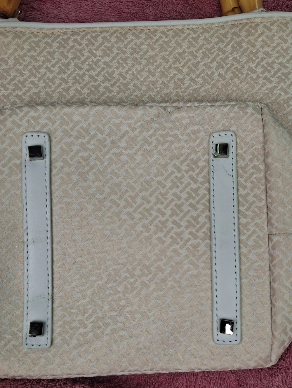 Talbots White Leather Trim Purse with Bamboo-Style Handles
